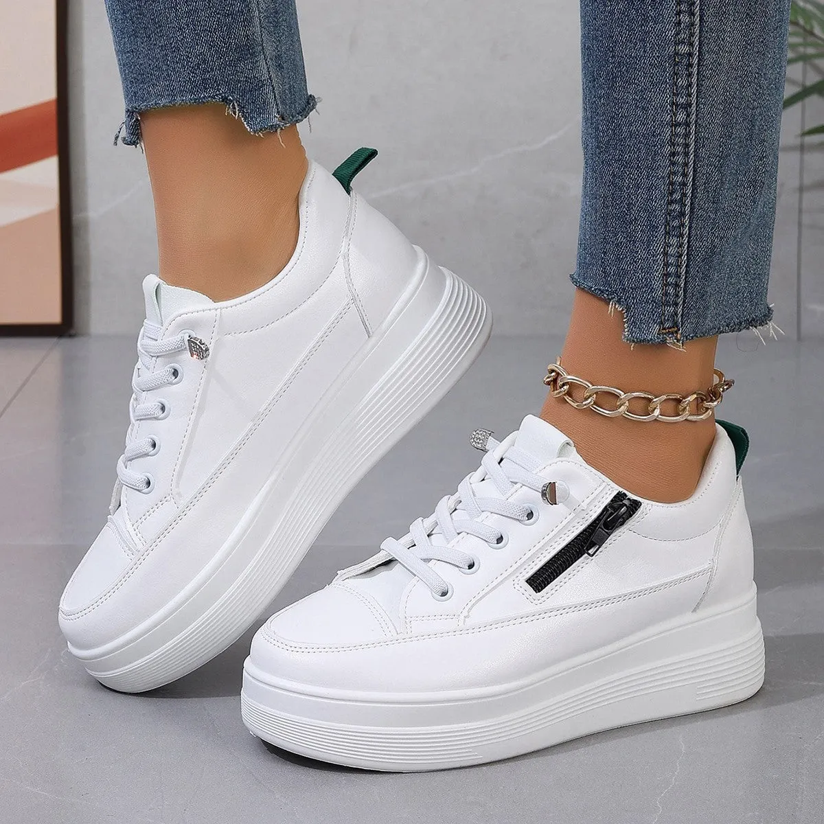 Stylish White Platform Sneakers - Lightweight & Comfortable