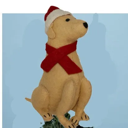 Tan Yellow Lab with Santa Hat Christmas Tree Topper in Hand Felted Wool