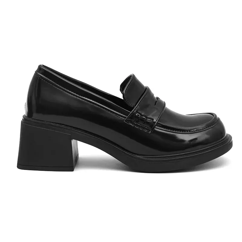 TAVIMART  -   High-heel Patent Pu Leather Jk Uniform Shoes College Style Kawaii Women Loafers Sweet Girls Student Casual Fashion Shoes