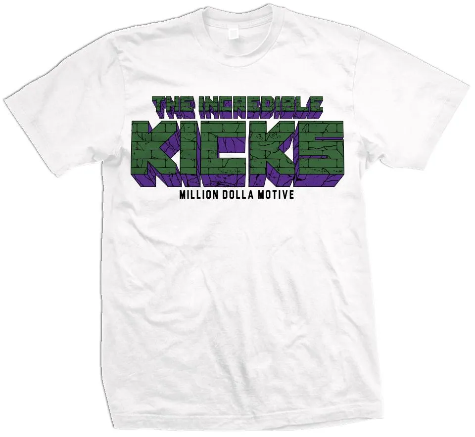 The Incredible Kicks - Aloe Verde/ Court Purple on White T-Shirt