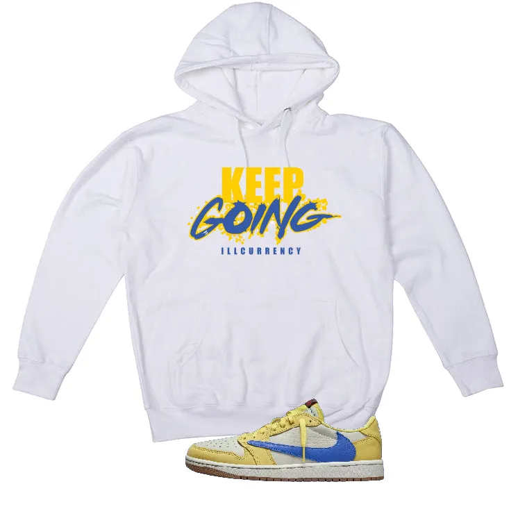 Travis Scott x Air Jordan 1 Low OG “Canary” | illcurrency White T-Shirt (keep Going)