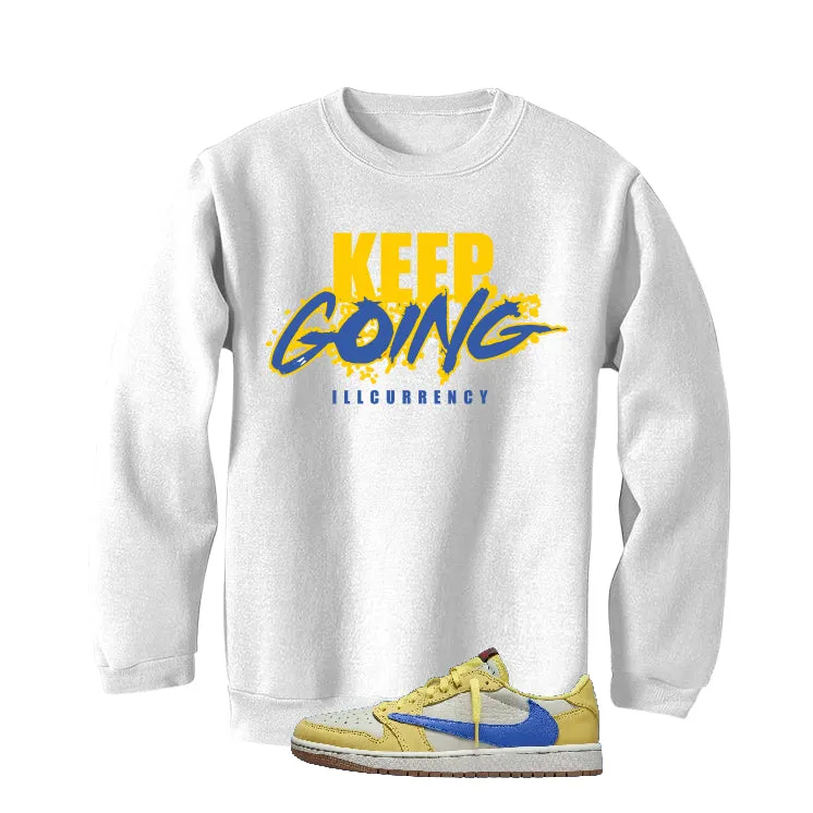 Travis Scott x Air Jordan 1 Low OG “Canary” | illcurrency White T-Shirt (keep Going)