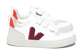 Veja White Marsala Orange-Fluo Leather Sneakers