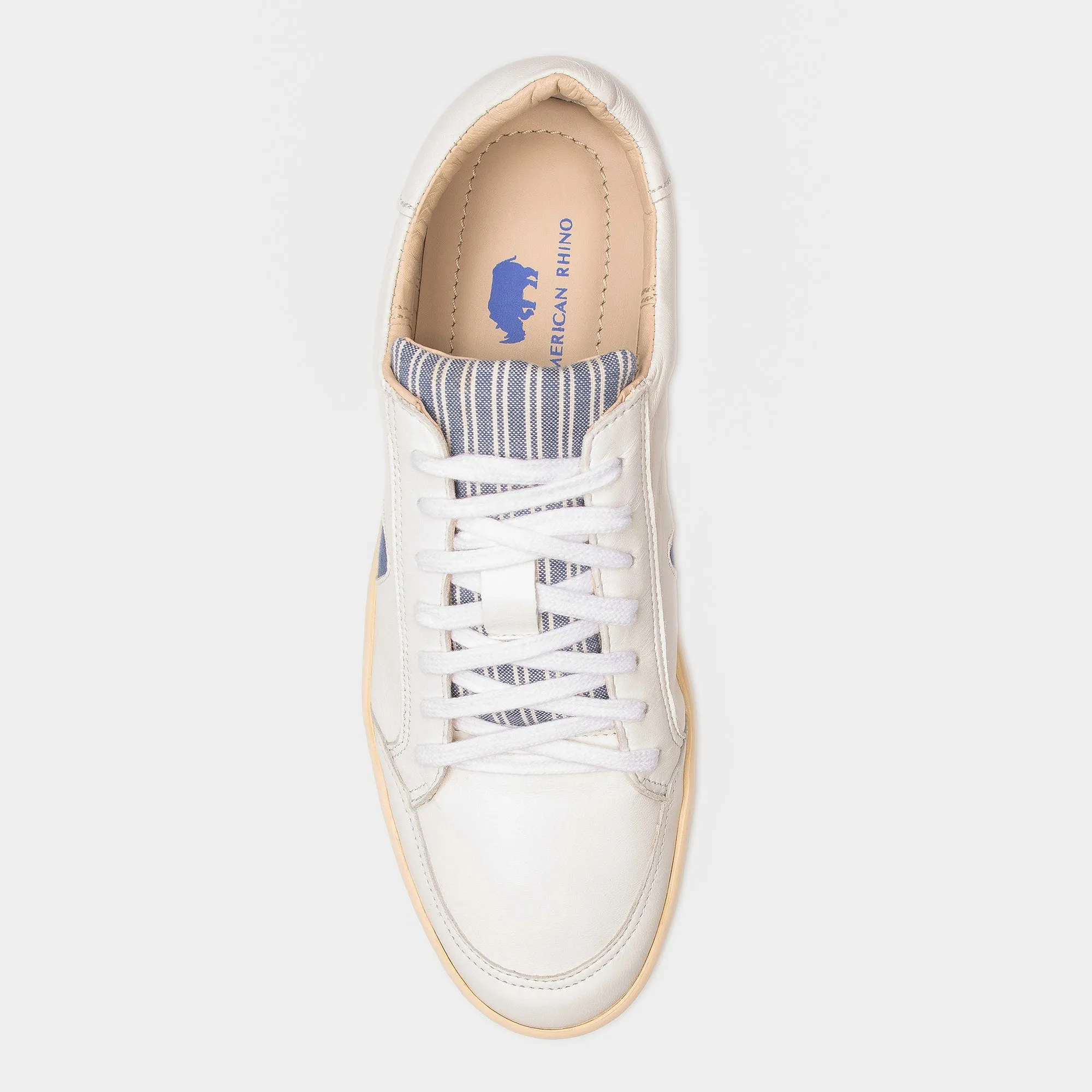 White Leather Blue Horn Nomad Classic Unisex Sneakers