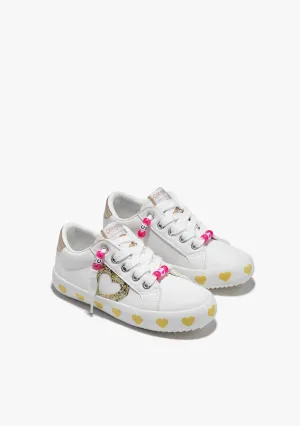 White with gold glitter heart sneakers