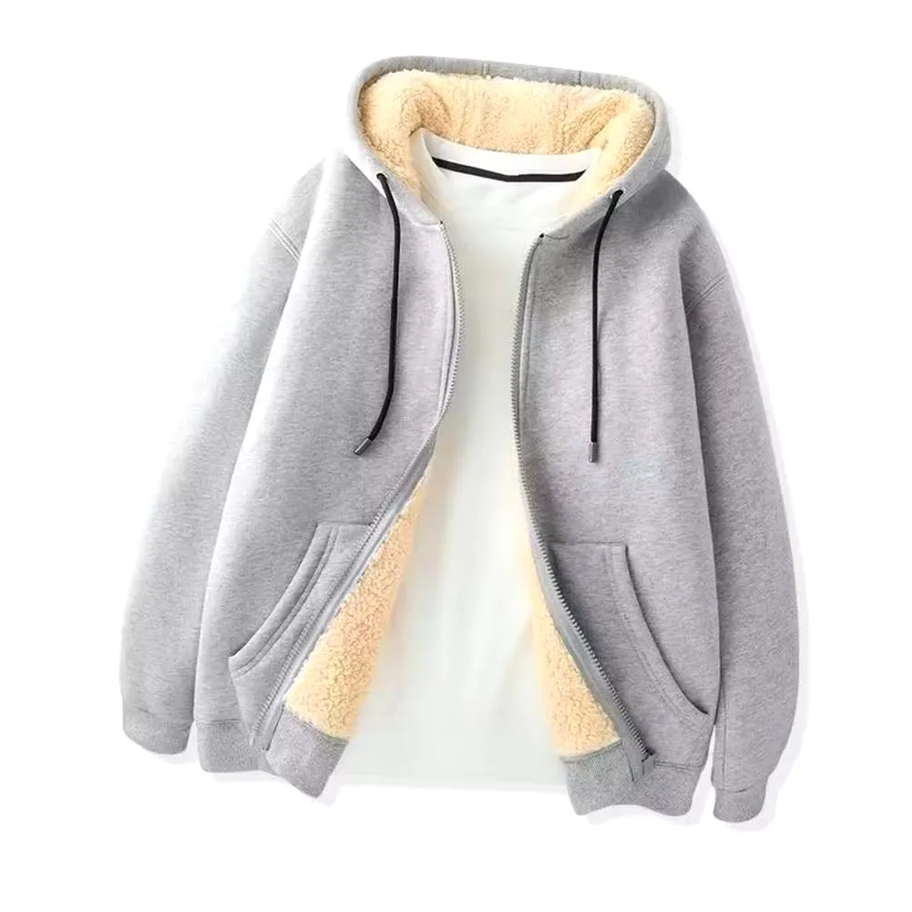 Winter Lambswool Coats Thicken Warm Jackets Long Sleeve Zipper Hoodies Casual Sports Hooded Coat Men Jacket for Autumn Winter