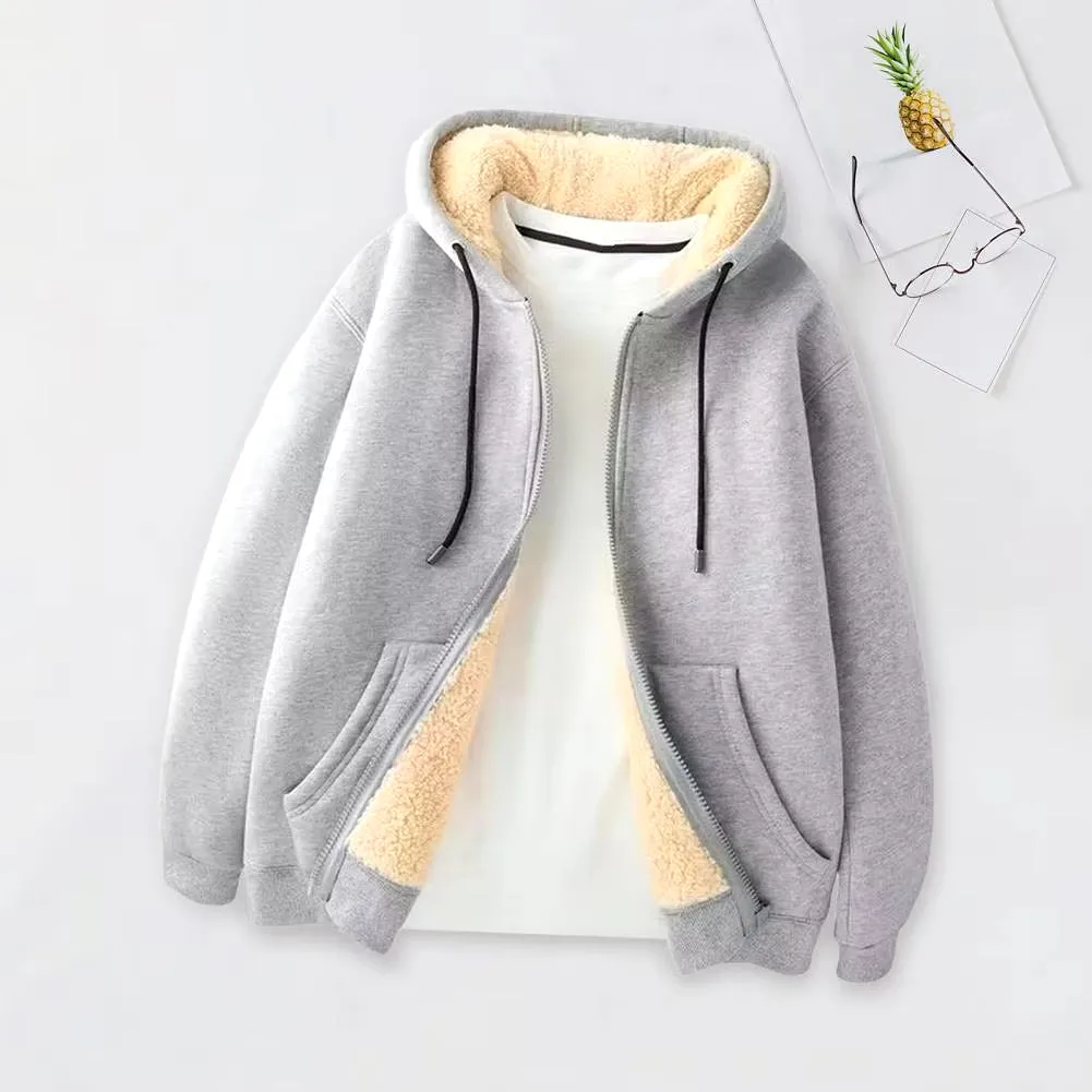 Winter Lambswool Coats Thicken Warm Jackets Long Sleeve Zipper Hoodies Casual Sports Hooded Coat Men Jacket for Autumn Winter