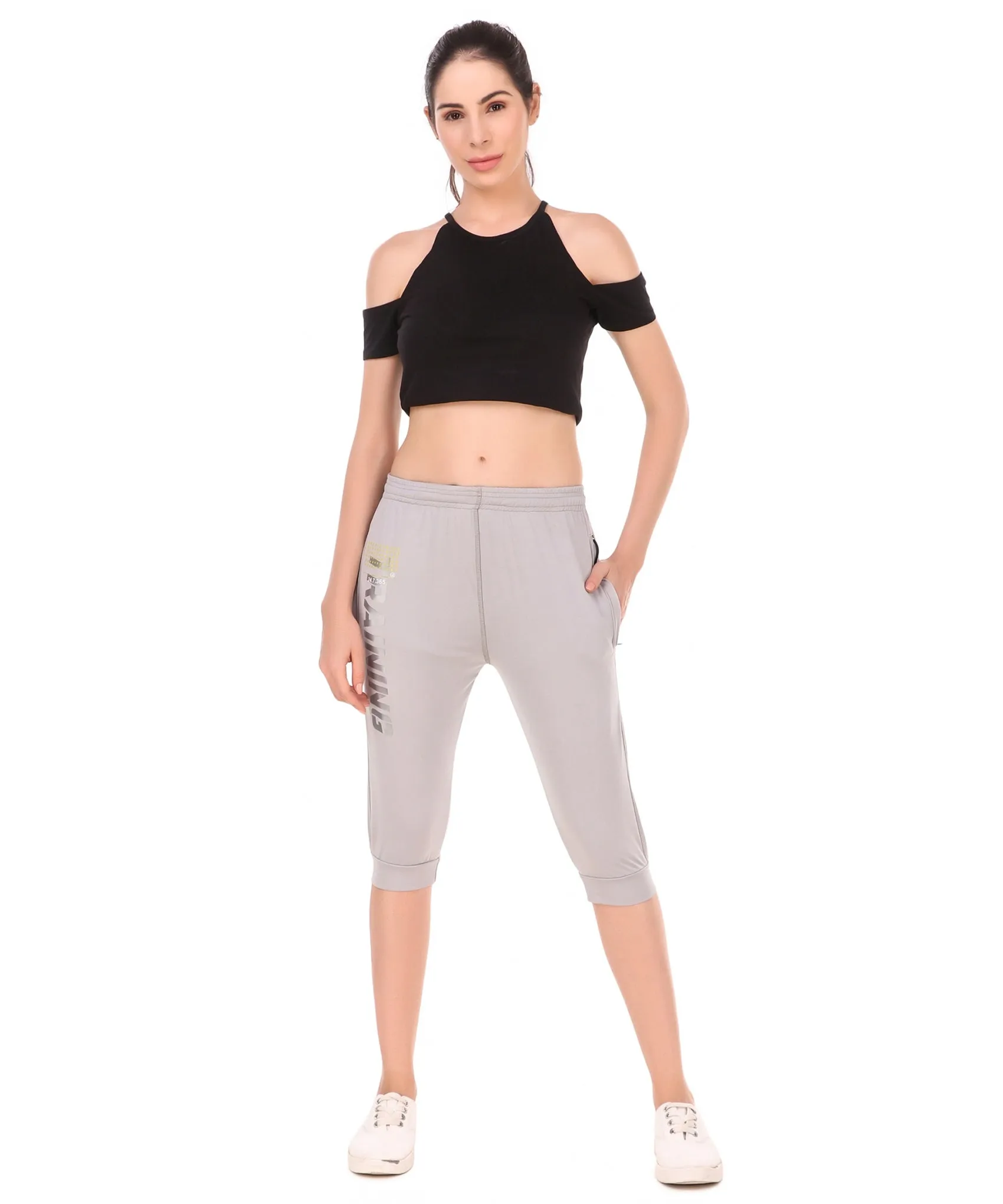 Women's Stretchable Lycra 3/4th Capri with 2 Zippered Pockets for Gym, Yoga, Workout and Casual Wear