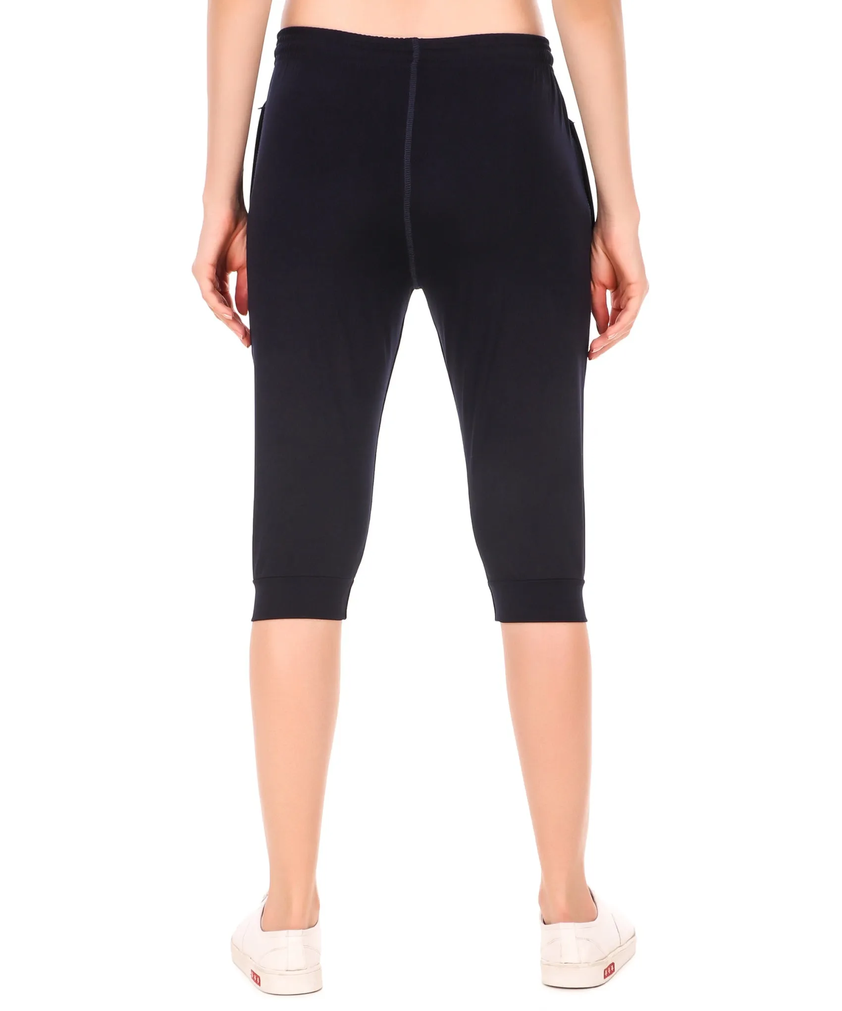 Women's Stretchable Lycra 3/4th Capri with 2 Zippered Pockets for Gym, Yoga, Workout and Casual Wear