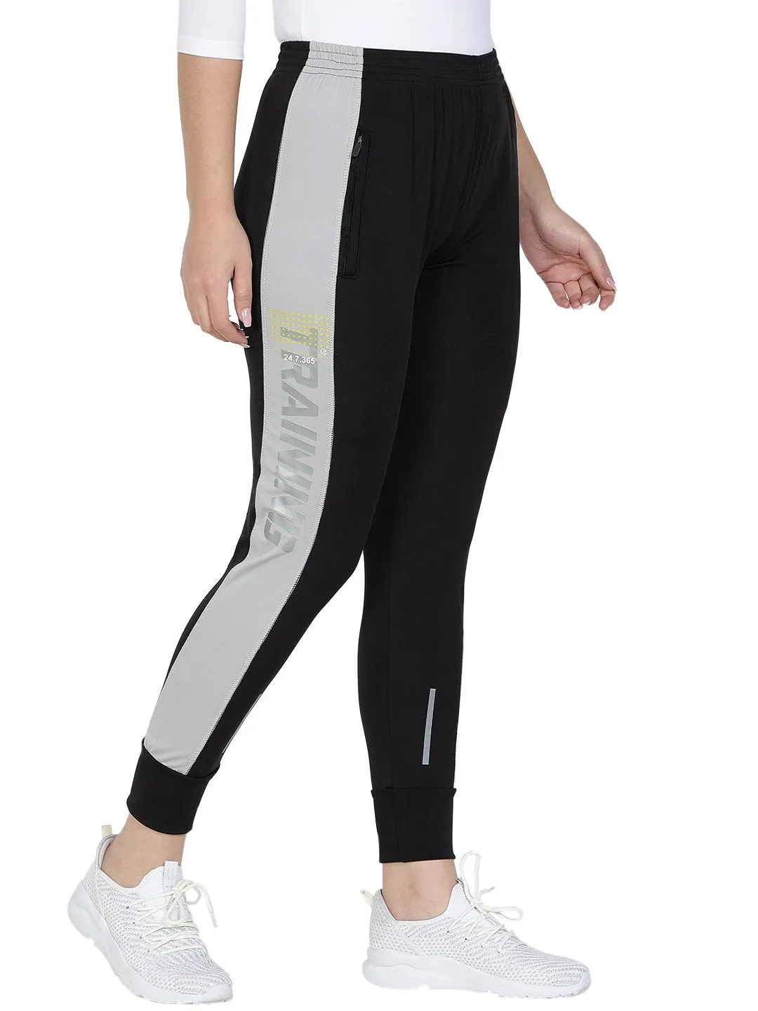 Women's Stretchable Lycra Joggers Track Pants with 2 Zippered Pockets for Gym, Yoga, Workout and Casual Wear