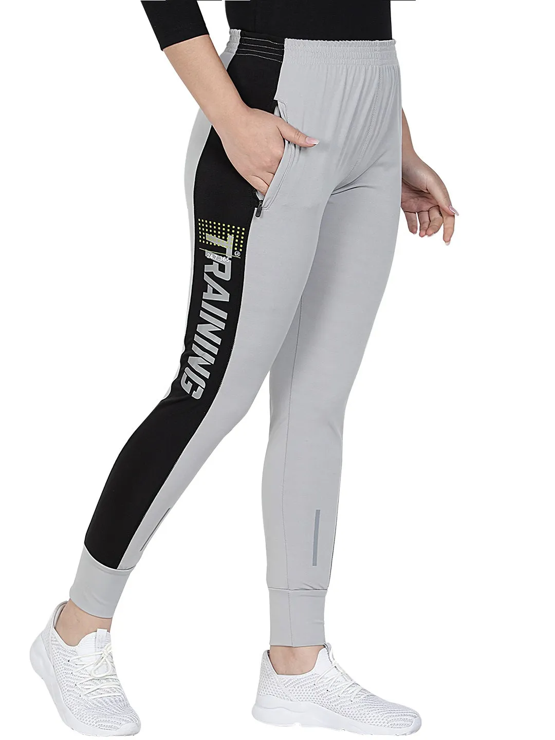 Women's Stretchable Lycra Joggers Track Pants with 2 Zippered Pockets for Gym, Yoga, Workout and Casual Wear