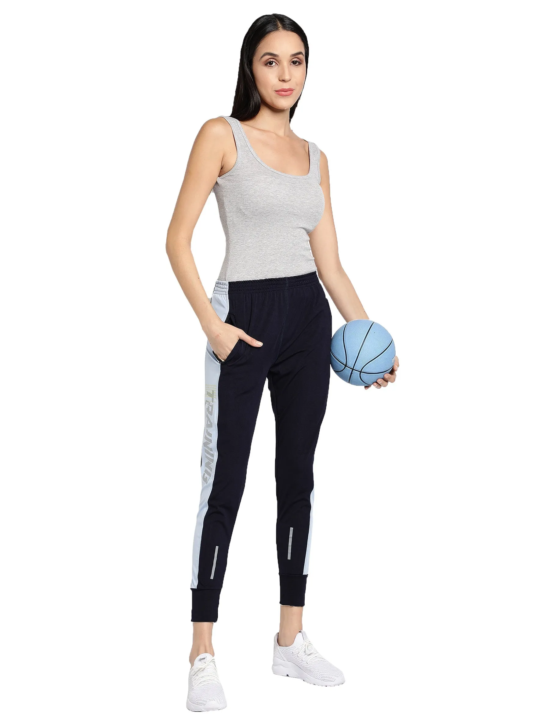 Women's Stretchable Lycra Joggers Track Pants with 2 Zippered Pockets for Gym, Yoga, Workout and Casual Wear