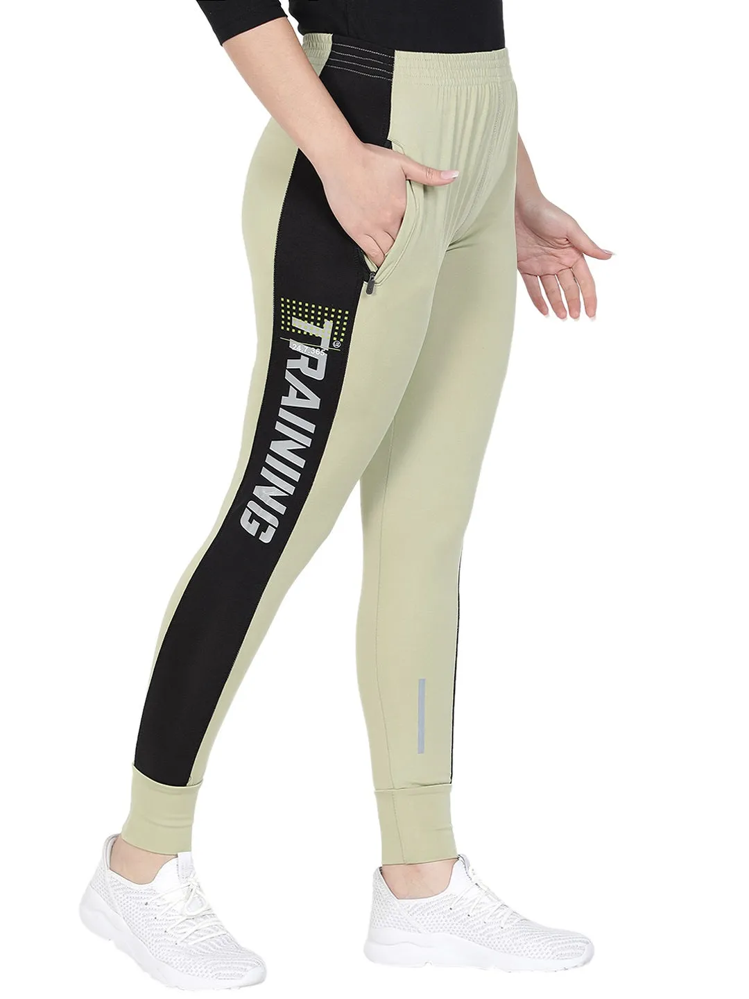 Women's Stretchable Lycra Joggers Track Pants with 2 Zippered Pockets for Gym, Yoga, Workout and Casual Wear