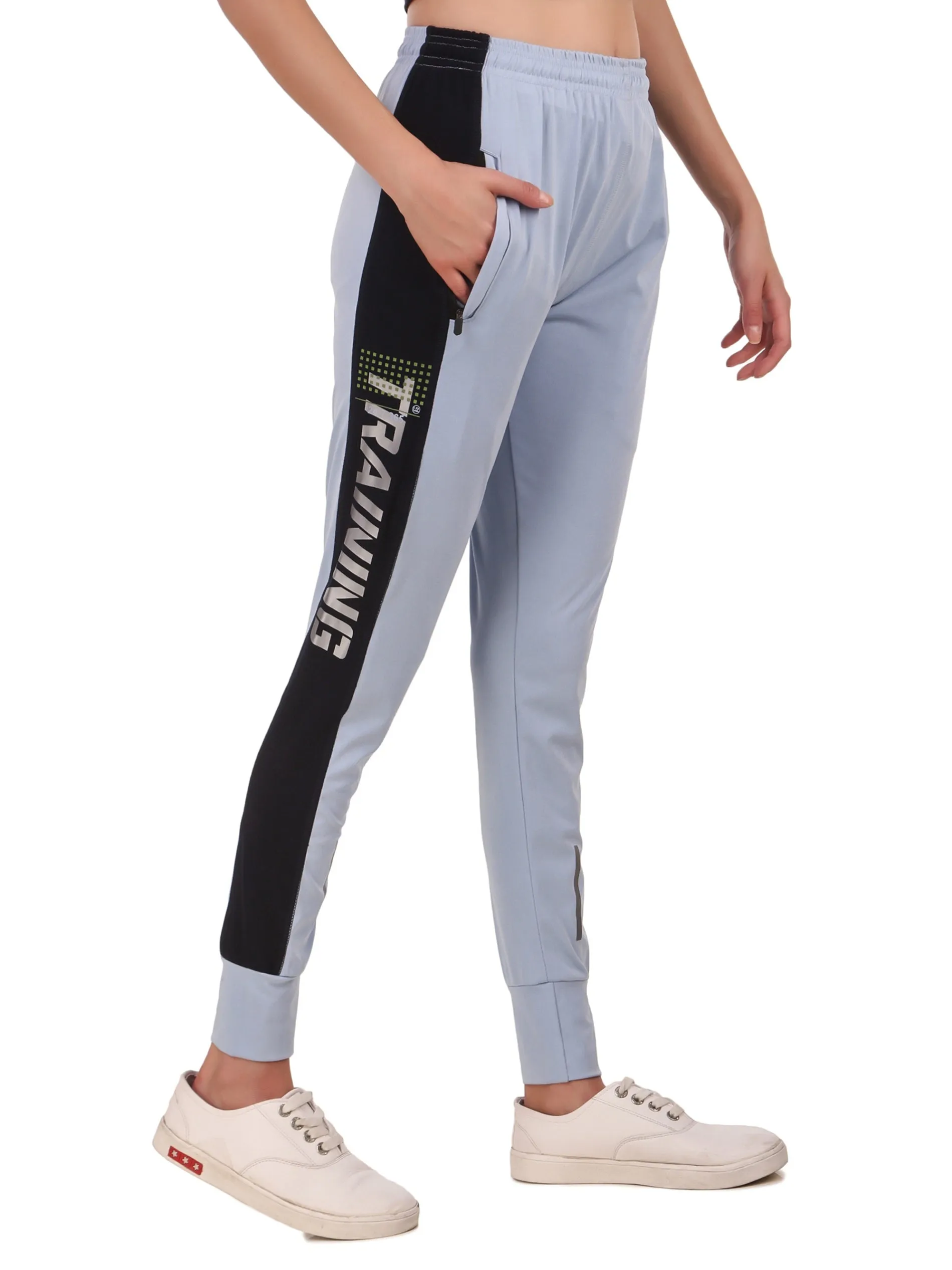 Women's Stretchable Lycra Joggers Track Pants with 2 Zippered Pockets for Gym, Yoga, Workout and Casual Wear