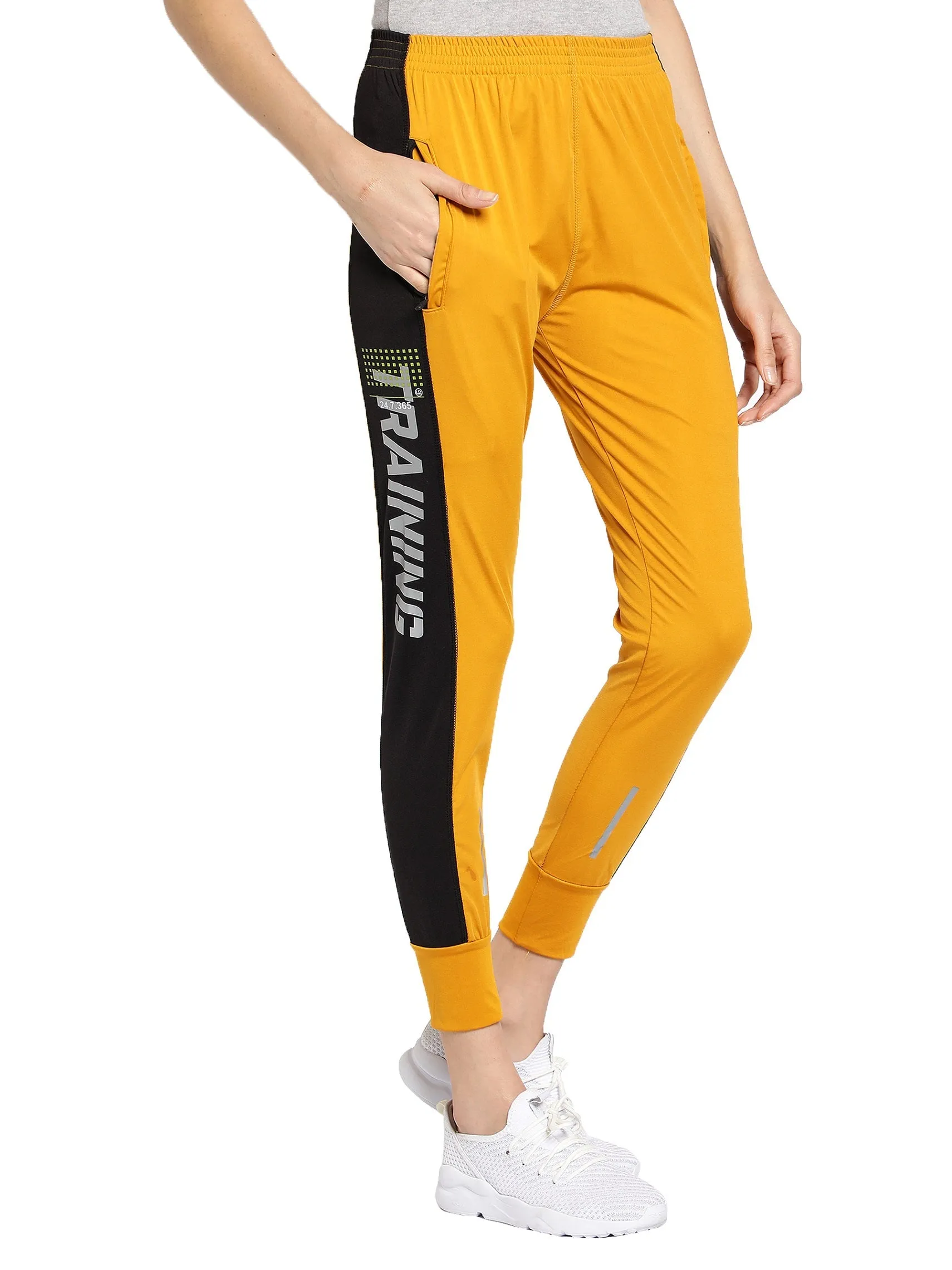 Women's Stretchable Lycra Joggers Track Pants with 2 Zippered Pockets for Gym, Yoga, Workout and Casual Wear