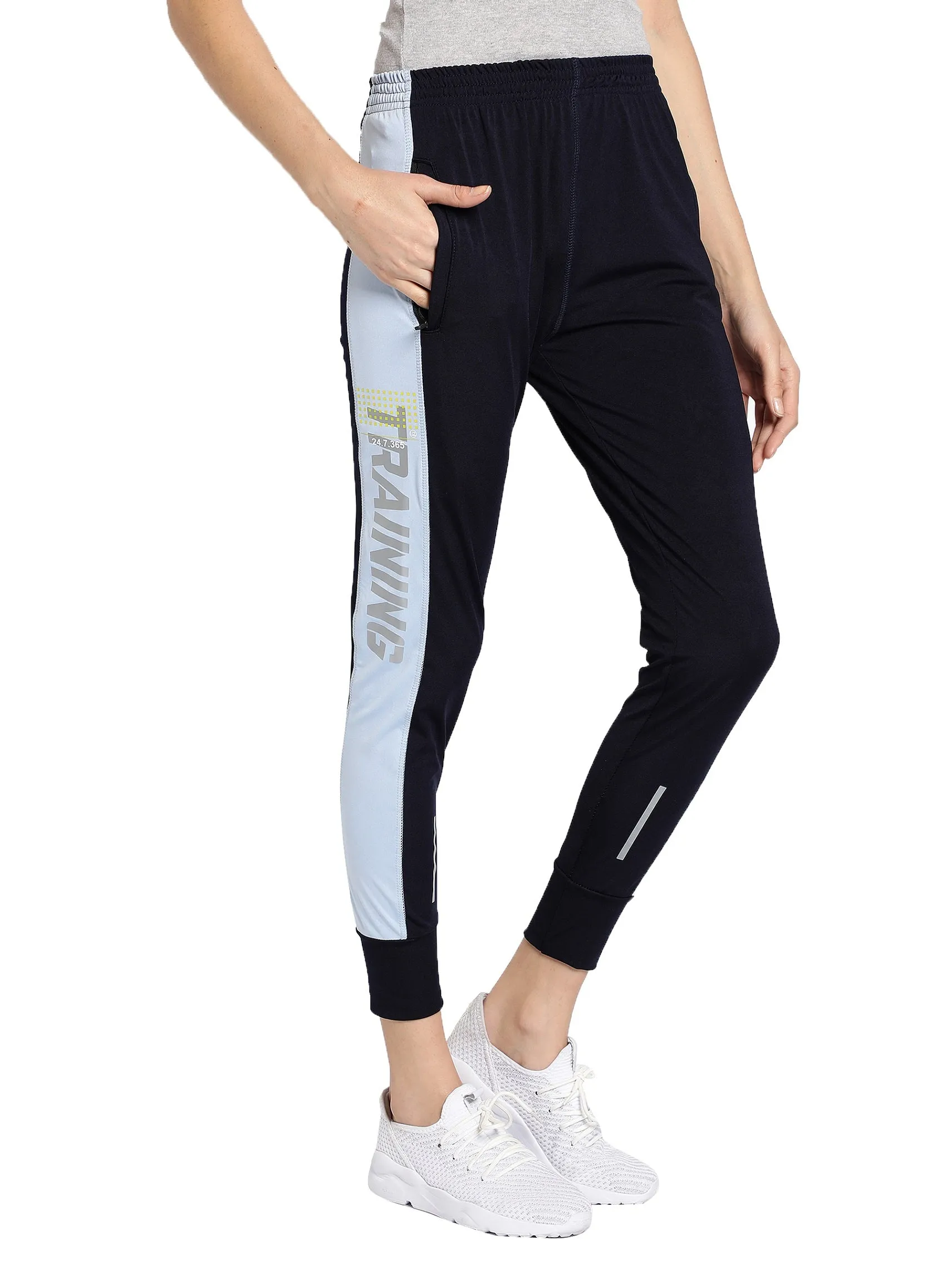 Women's Stretchable Lycra Joggers Track Pants with 2 Zippered Pockets for Gym, Yoga, Workout and Casual Wear