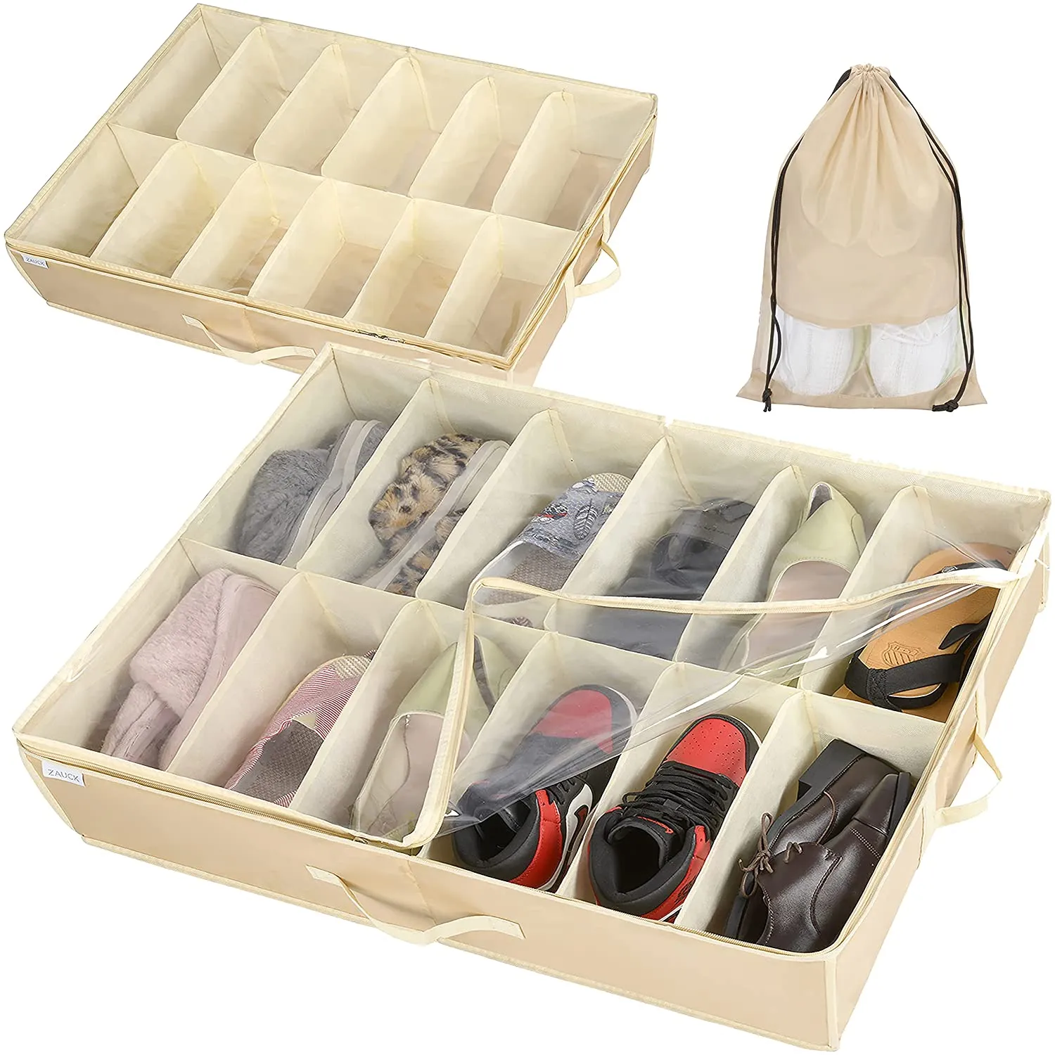 ZAUCK Under Bed Shoe Storage Organizer 2 Pack